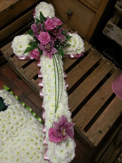 Debbies Flowers - Pink & White Cross Tribute